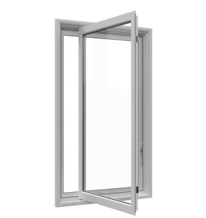 White vinyl horizontal roller window with a sliding glass pane partially open, showing a clean contemporary frame design.