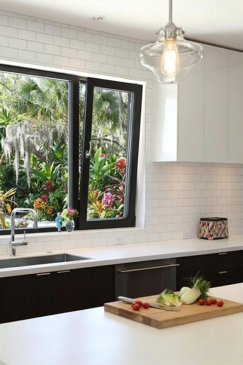 Tilt & Turn impact windows overlooking Florida garden