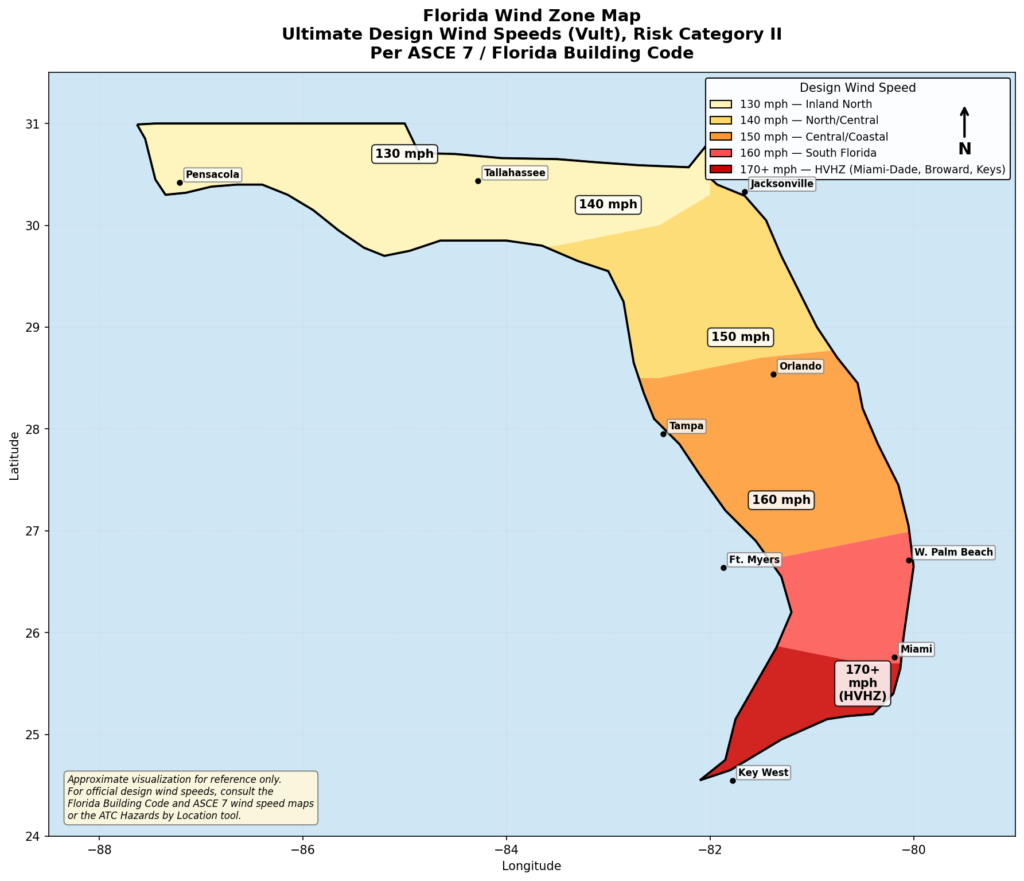 Florida hurricane wind zone map showing HVHZ counties for 2026